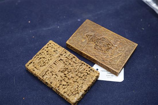 Two Chinese export sandalwood card cases, 19th century, 10.8 and 10.9cm